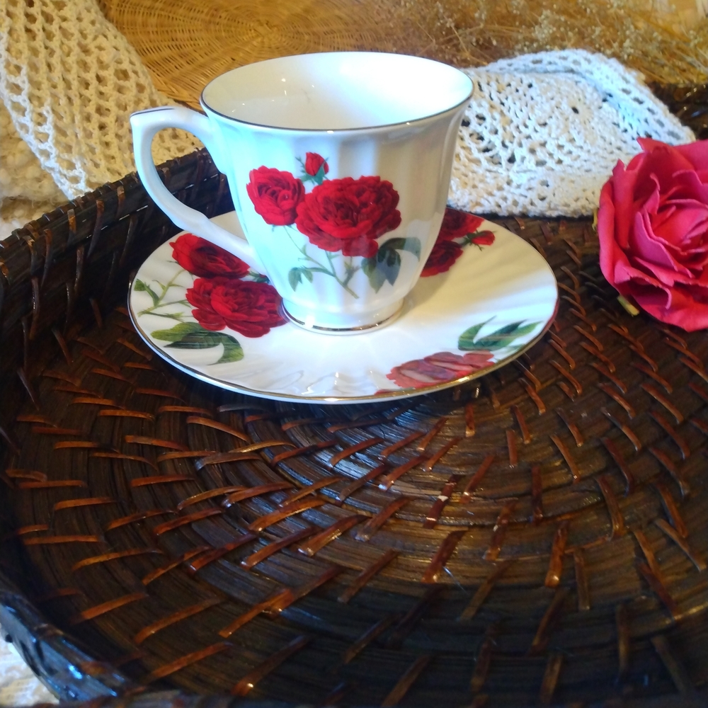 Elegant Red Rose Mug and Saucer Set